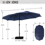 MAISON ARTS Parasol de marché extérieur rectangulaire de 4,5 m avec manivelle, double face, lumières LED solaires et base incluse