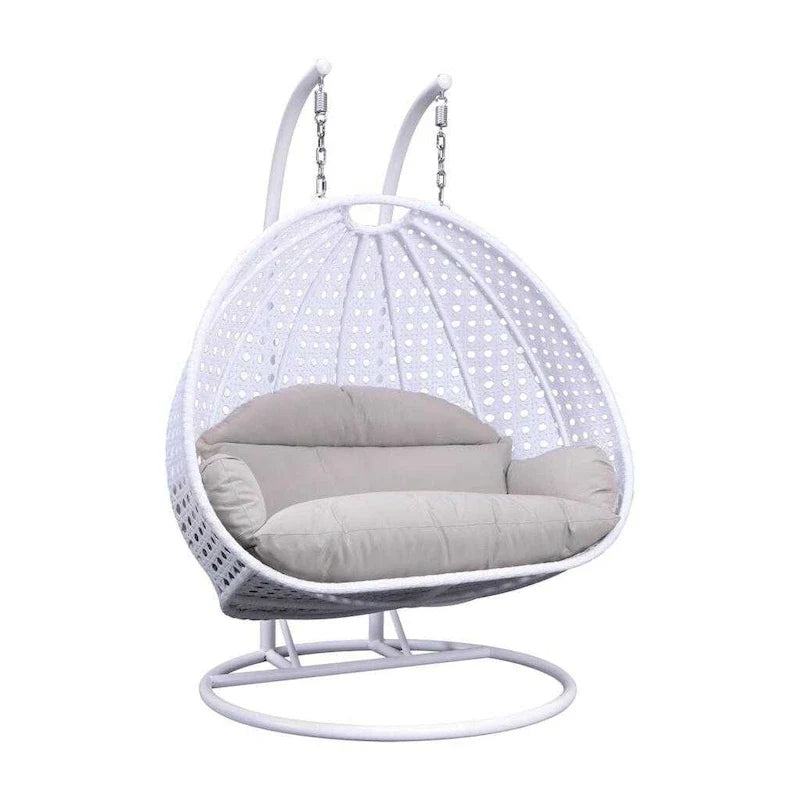 LeisureMod Fauteuil suspendu œuf 2 places avec support - Balançoire hamac de patio en rotin osier intérieur/extérieur avec coussins