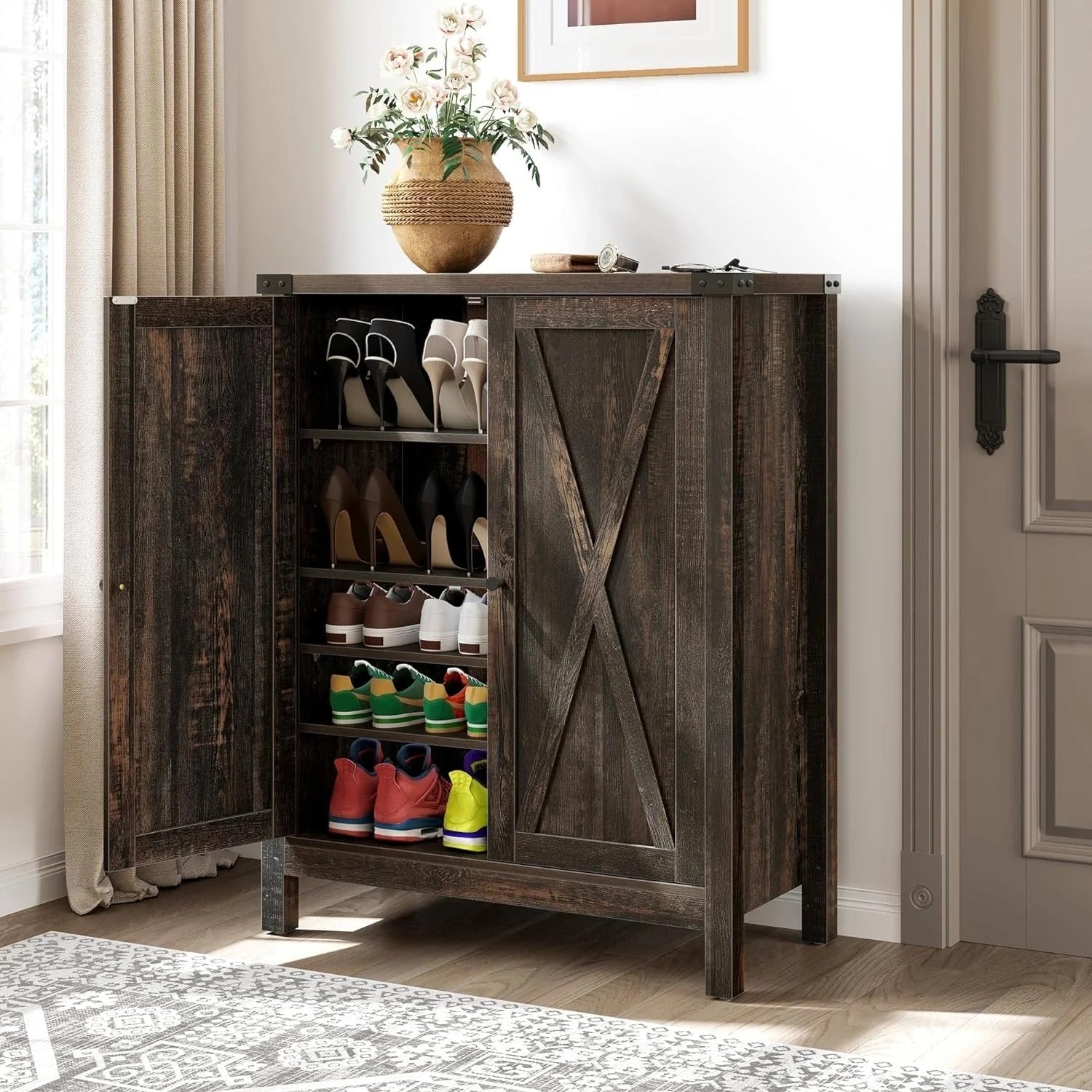 Moasis Meuble de rangement pour chaussures à 5 niveaux et 20 paires avec portes doubles pour entrée