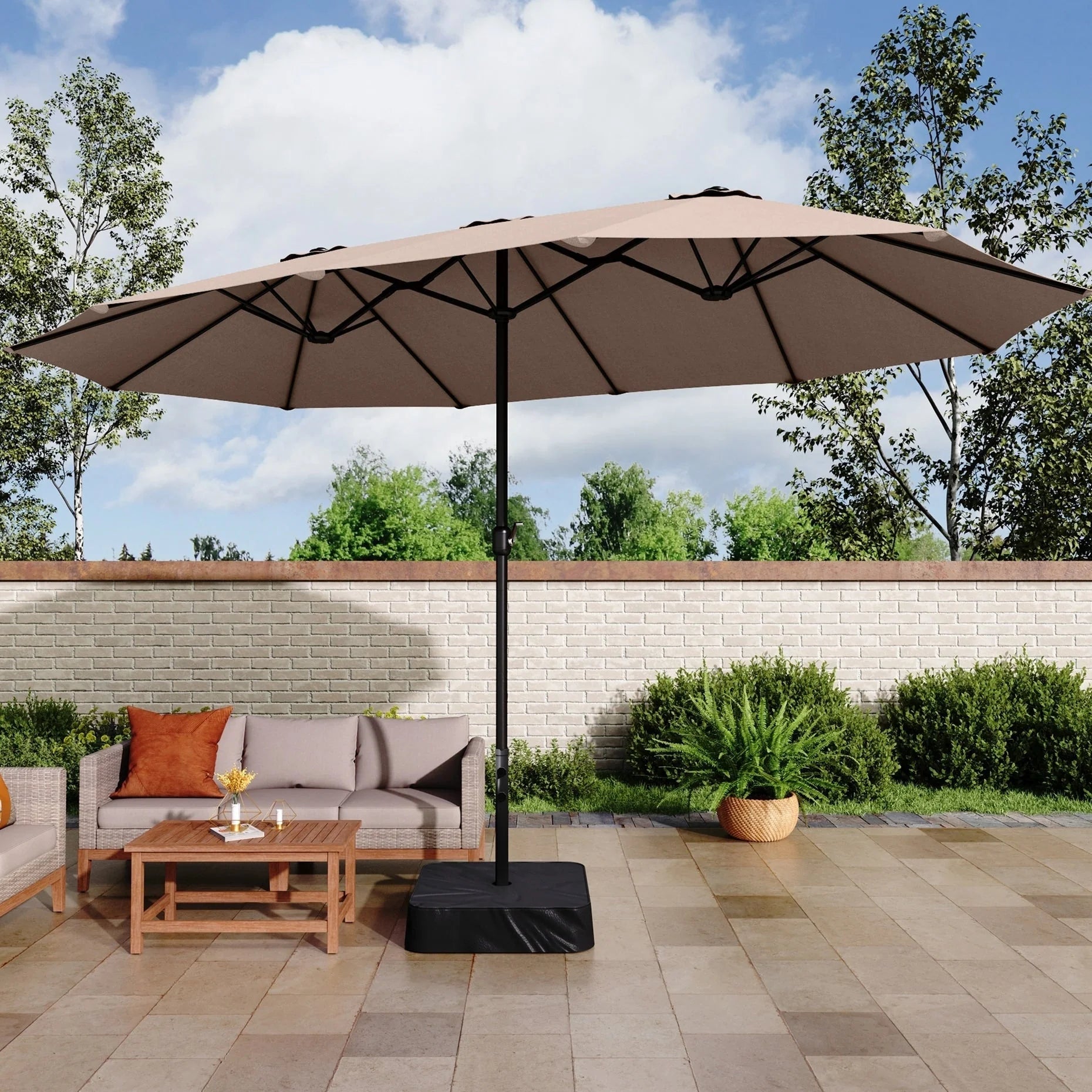 MAISON ARTS Parasol double de 4,5 m pour terrasse, grande taille, avec pied inclus