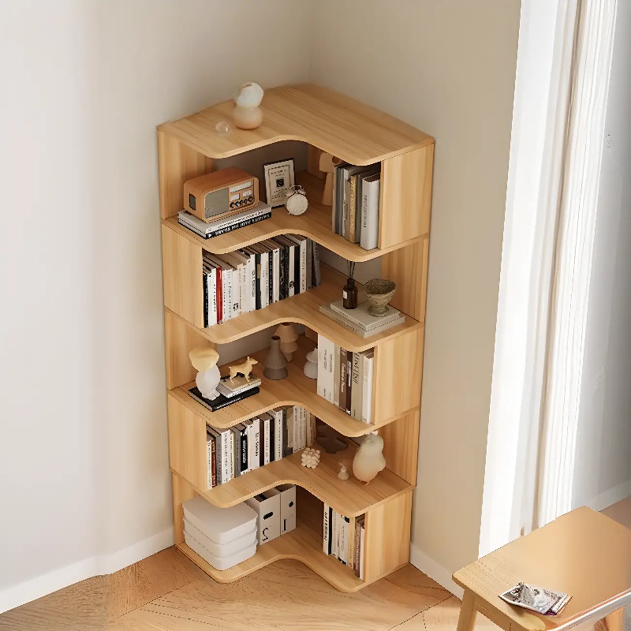 Étagère d'angle en bois manufacturé avec 6 tablettes