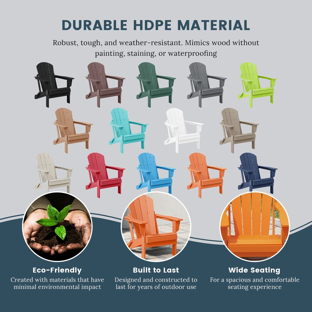 Chaise Adirondack pliante de patio d'extérieur tout temps résistante à la décoloration Polytrends Laguna