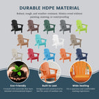 Chaise Adirondack pliante de patio d'extérieur tout temps résistante à la décoloration Polytrends Laguna
