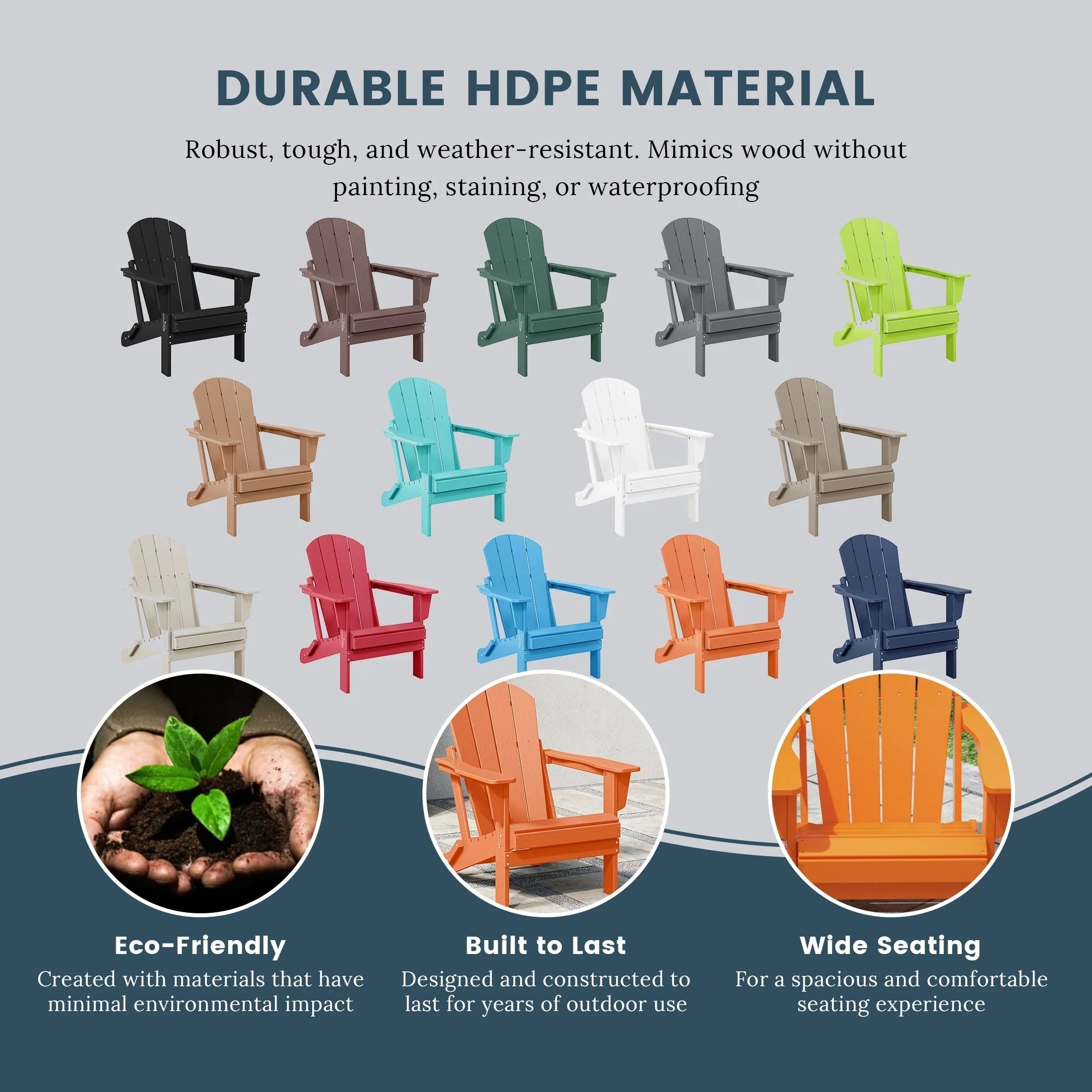 Chaise Adirondack pliante de patio d'extérieur tout temps résistante à la décoloration Polytrends Laguna