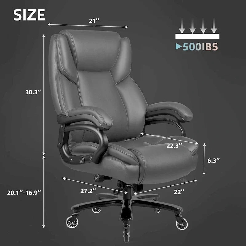 Chaise de bureau Bossin Big and Tall pour cadres, 227 kg, soutien lombaire réglable, chaise ergonomique avec dossier haut en cuir PU