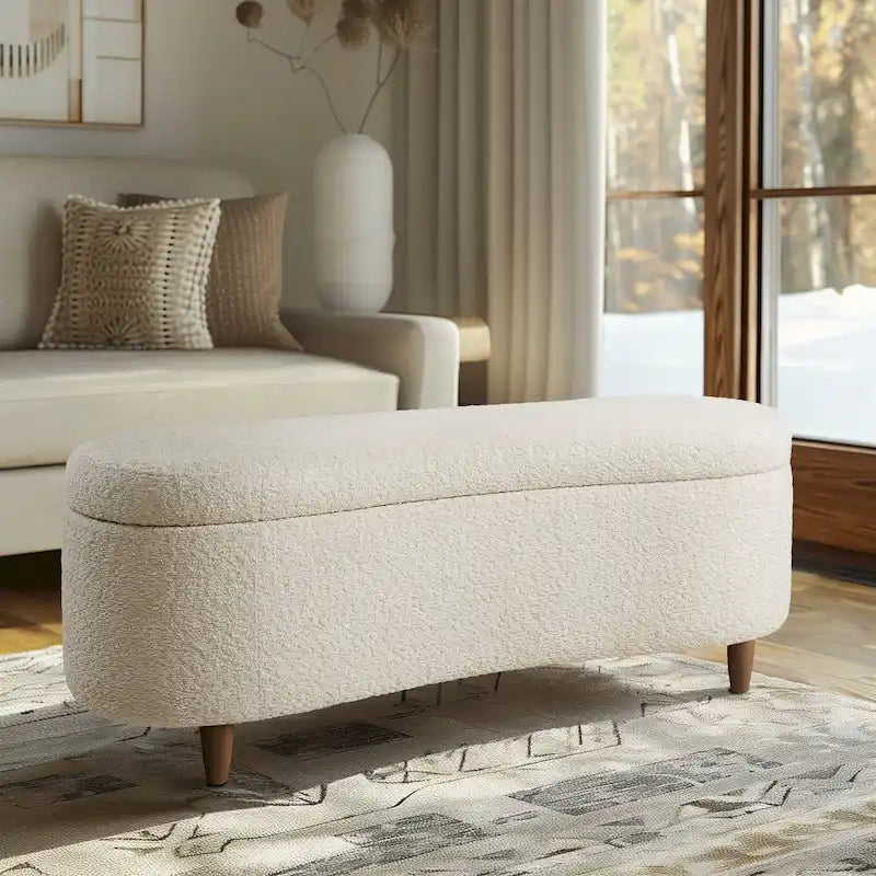 Banc de rangement rabattable en tissu bouclé taupe INK+IVY Bailey