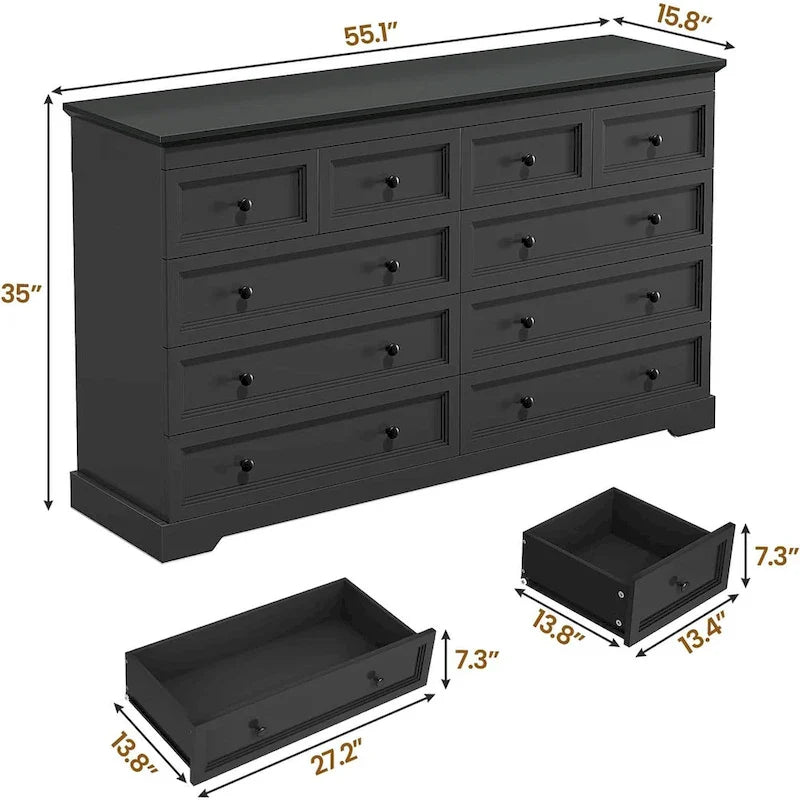 Commode 10 tiroirs, commode en bois 55 grands tiroirs et commodes