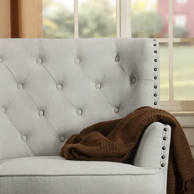 Fauteuil d'appoint capitonné à oreilles large de 76 cm en velours/lin Mignon de Moser Bay