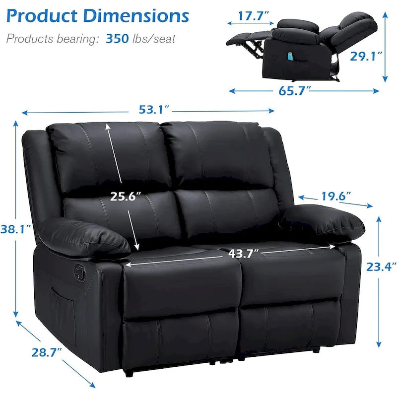 AECOJOY Causeuse inclinable 2 places avec fonction chauffage et massage