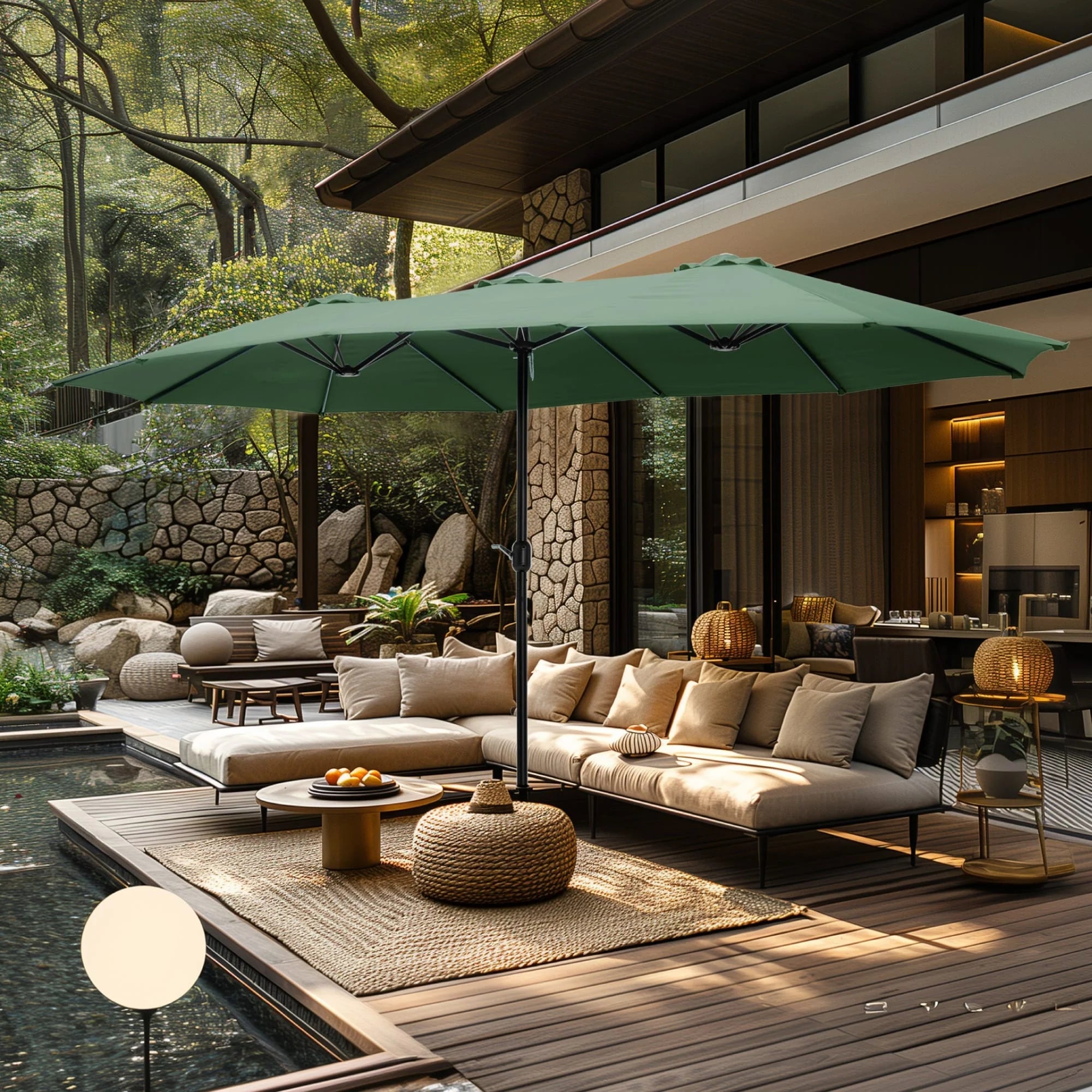 MAISON ARTS Parasol double de 4,5 m pour terrasse, grande taille, avec pied inclus