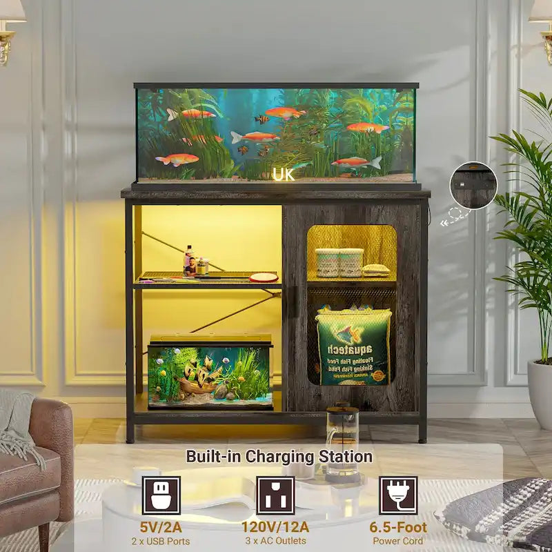 Meuble pour aquarium de 75-110 litres avec prises électriques et éclairage LED