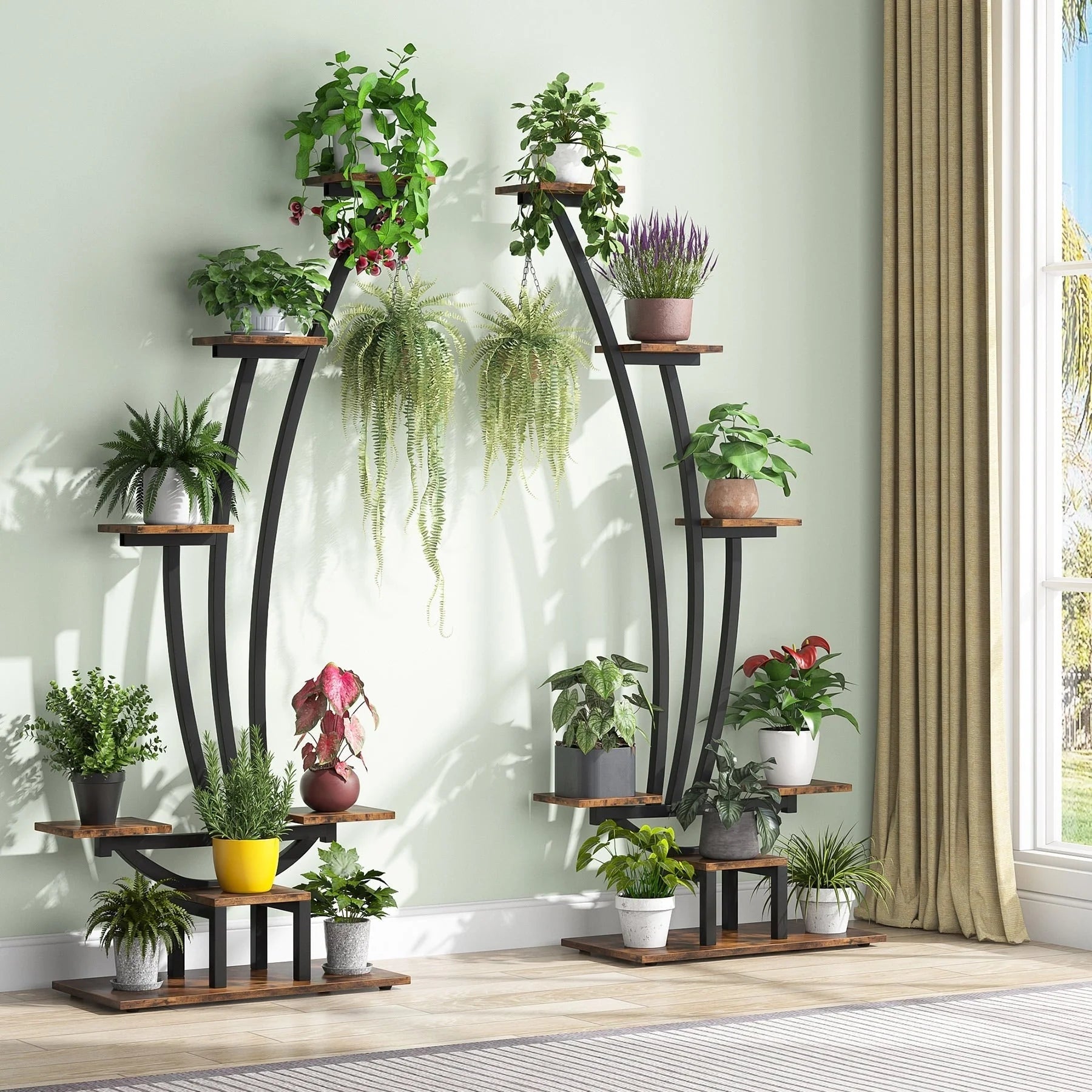Support pour Plantes d'Intérieur, Étagère à Fleurs à 6 Niveaux pour Jardin Domestique - Lot de 2