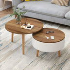 Table basse ronde en bois noir et blanc moderne avec rangement