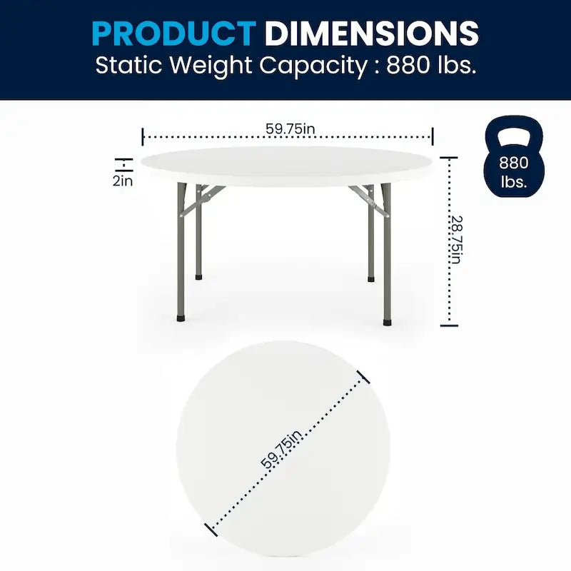 Table de réception pliante ronde en plastique de 1,5 m de diamètre avec plateau de 5 cm d'épaisseur