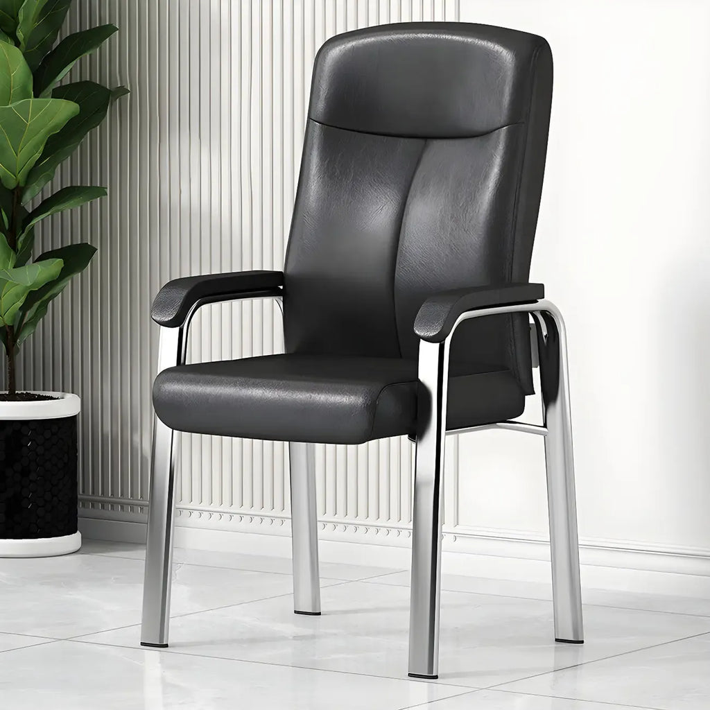 Chaise de bureau HomeyFad moderne en cuir et métal à 4 pieds avec accoudoirs