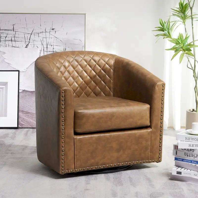 Fauteuil pivotant rond en similicuir capitonné KINWELL, 73,6 cm de large