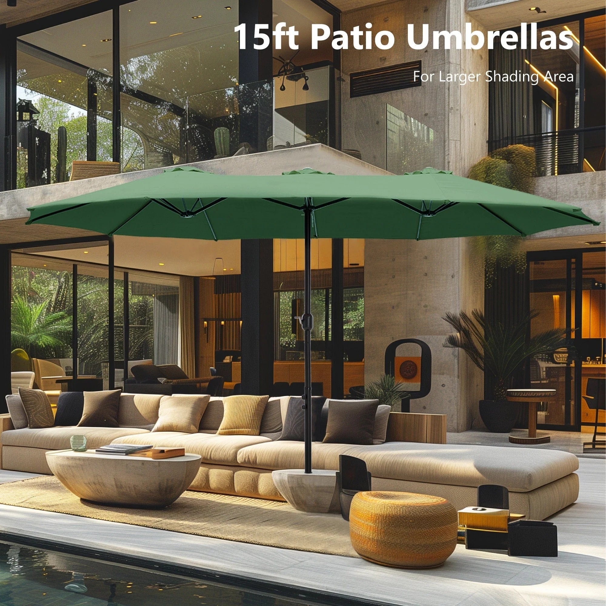 MAISON ARTS Parasol double de 4,5 m pour terrasse, grande taille, avec pied inclus