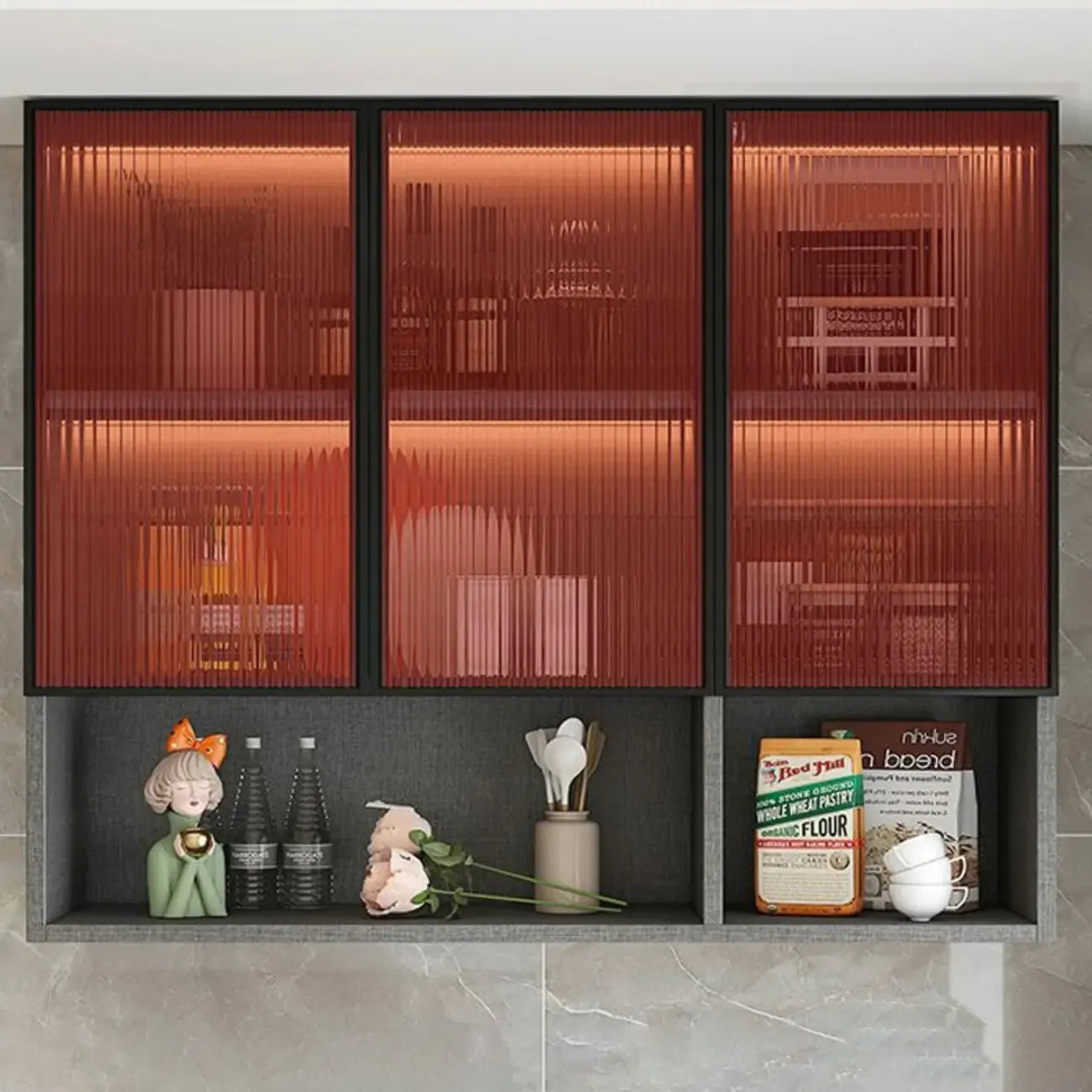 Buffet de cuisine mural gris en bois avec rangement