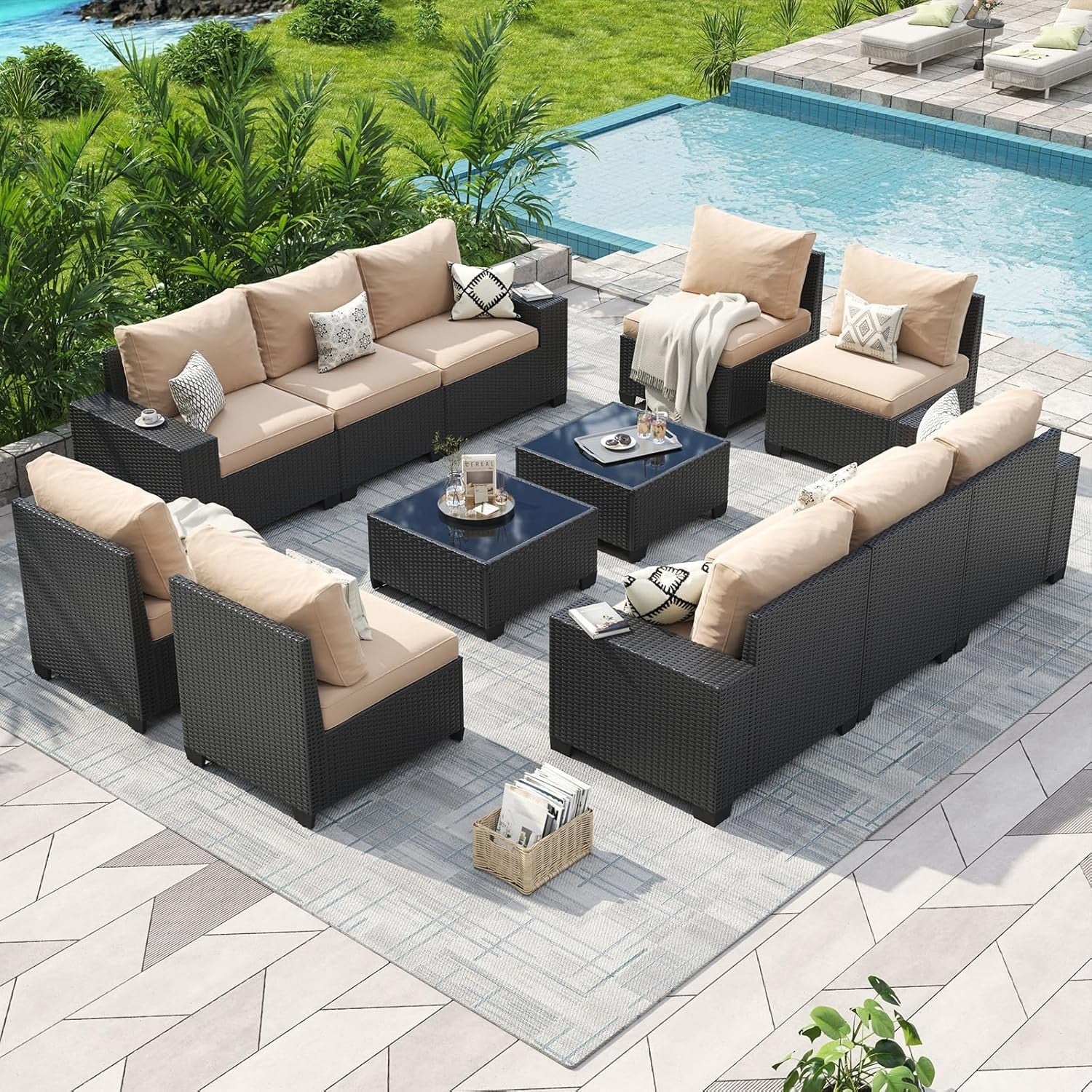 Ensembles de meubles de patio extérieurs avec coussin épais de 10 cm