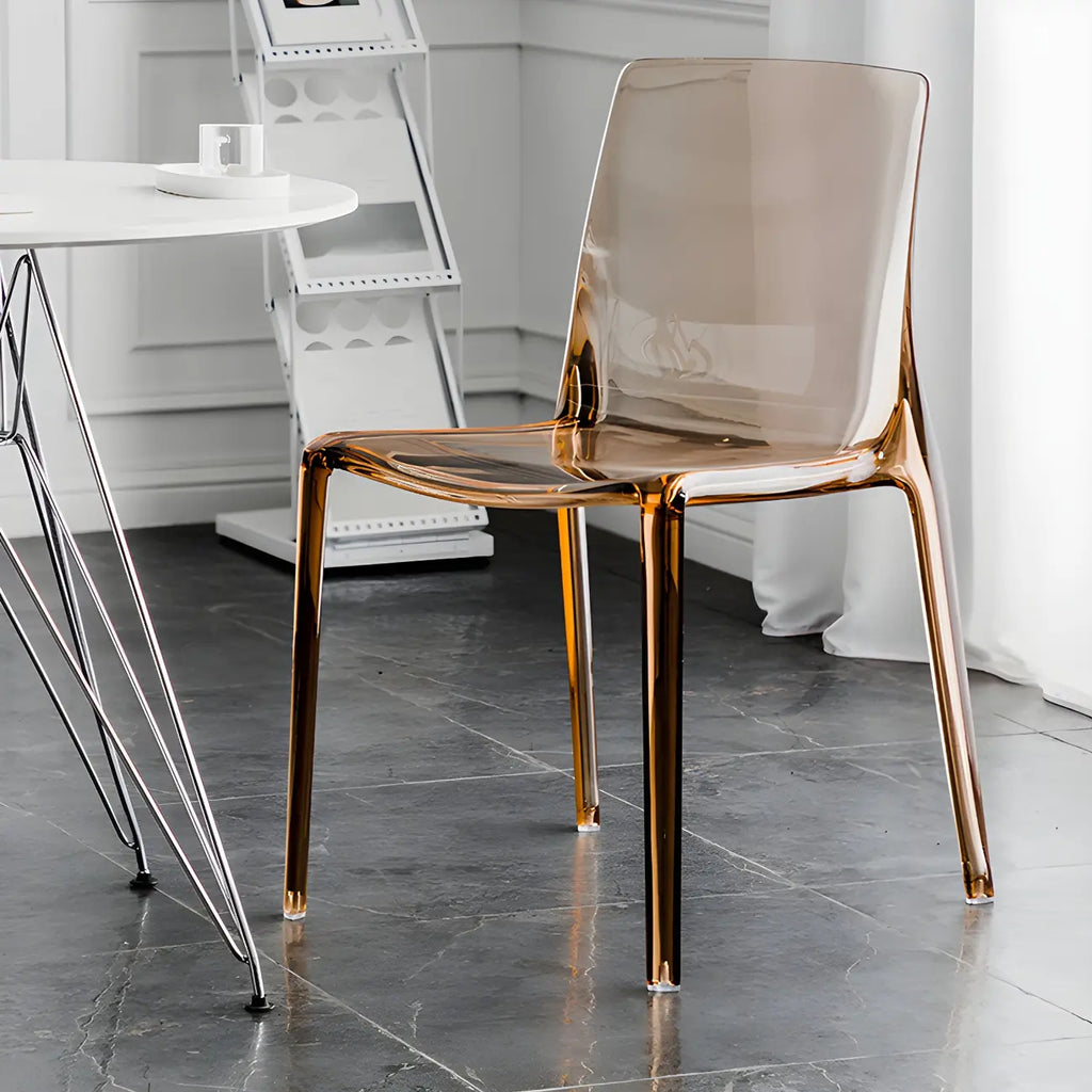 Chaise de salle à manger en acrylique ambré sans accoudoirs à dossier bas
