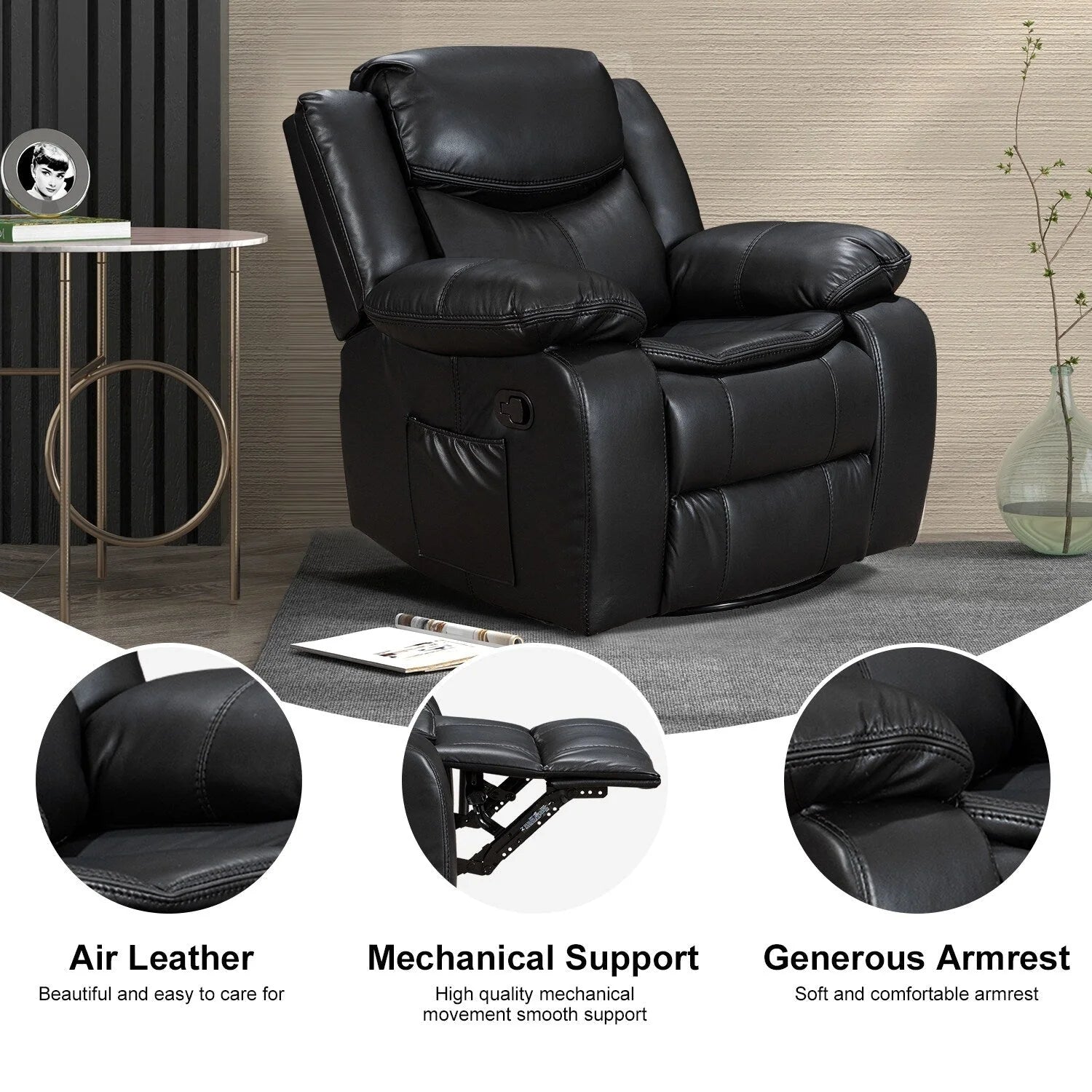 Fauteuil inclinable en cuir, large, durable, avec massage et chauffage