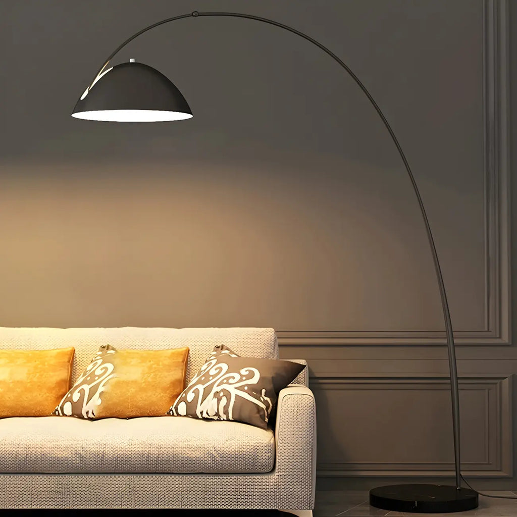 Lampadaire à Arc en Métal Noir avec Abat-jour Dôme Réglable