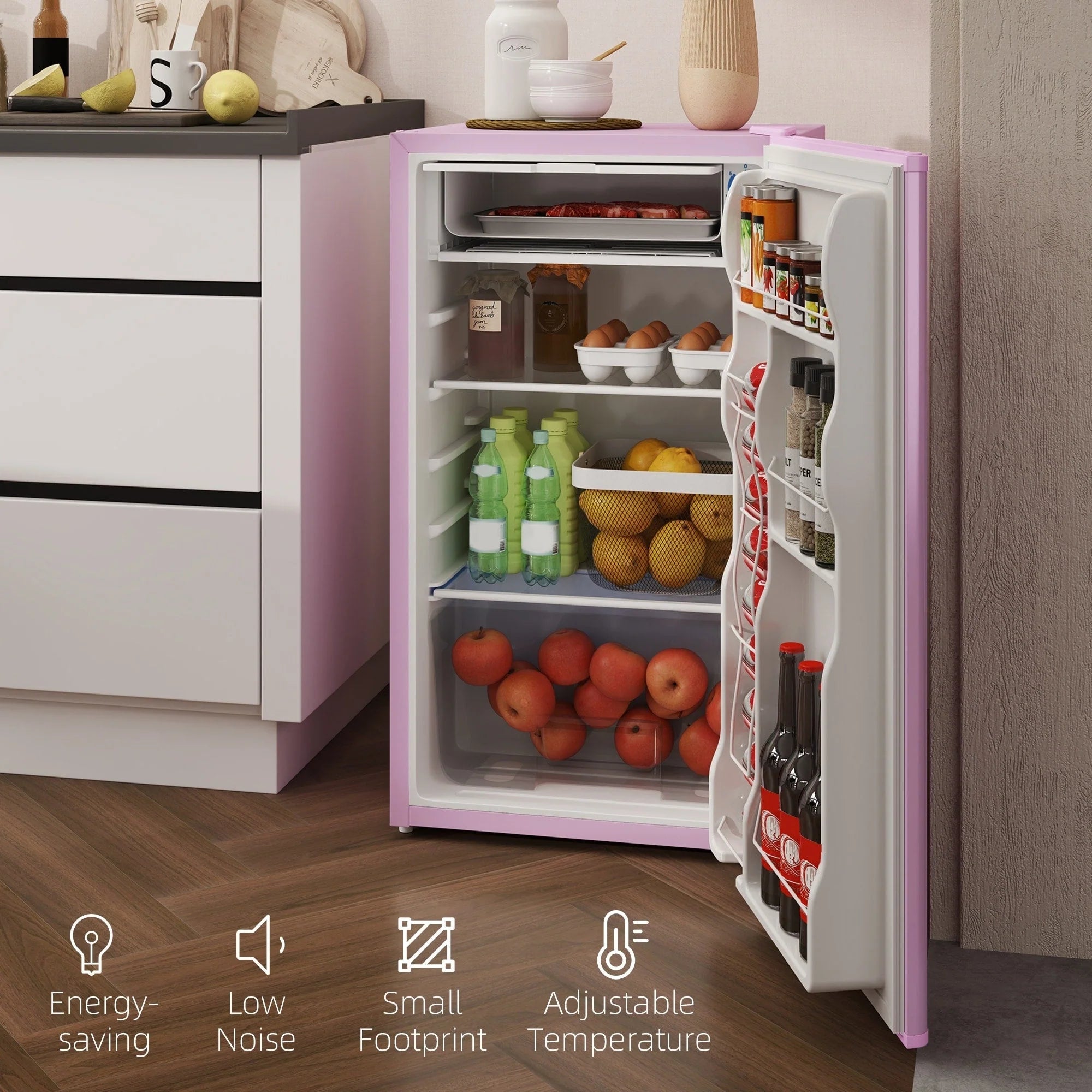 HOMCOM Mini-réfrigérateur avec congélateur 90 L, réfrigérateur compact à porte unique avec thermostat réglable pour chambre à coucher