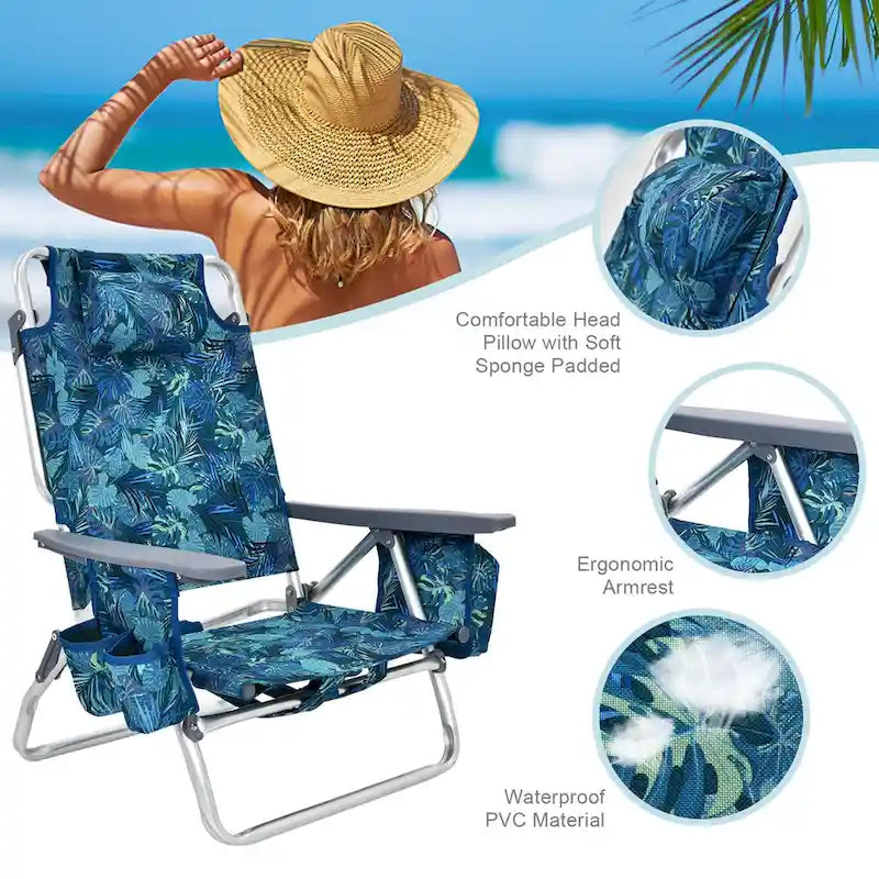 Lot de 4 chaises de plage pliantes de randonnée Costway, 5 positions d'extérieur - Voir détails