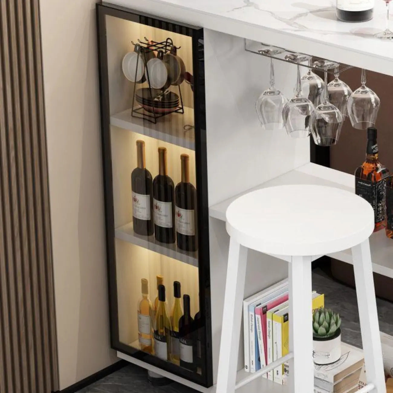 Table de bar îlot avec plateau en pierre et rangement pour bars à domicile
