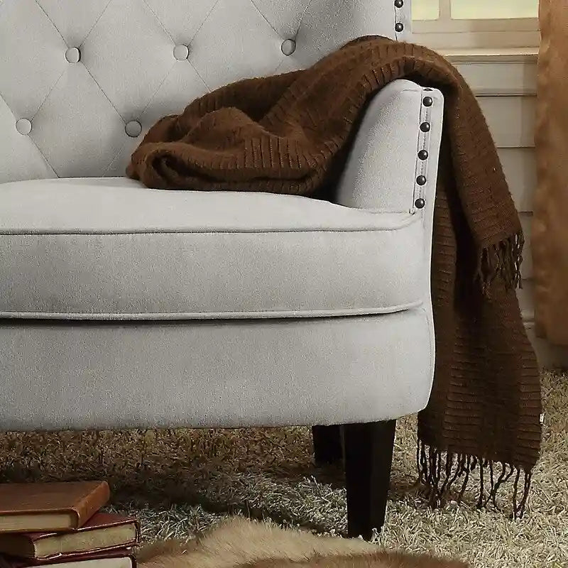Fauteuil d'appoint capitonné à oreilles large de 76 cm en velours/lin Mignon de Moser Bay