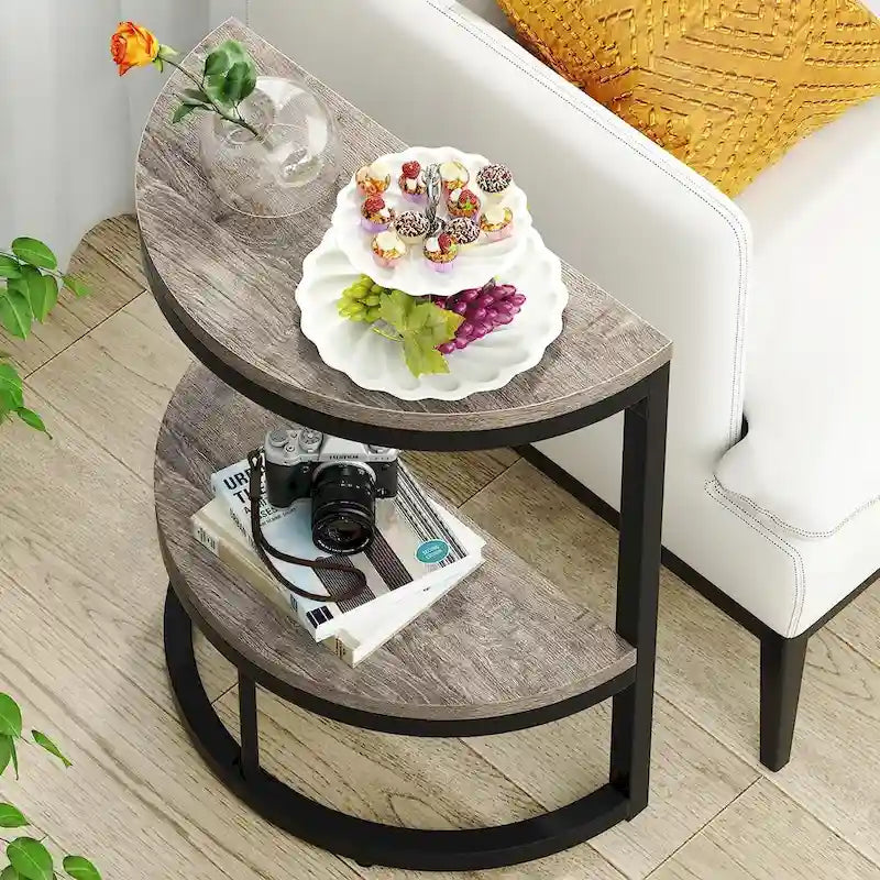 Table d'appoint demi-ronde, table d'appoint étroite en C mince avec cadre en métal
