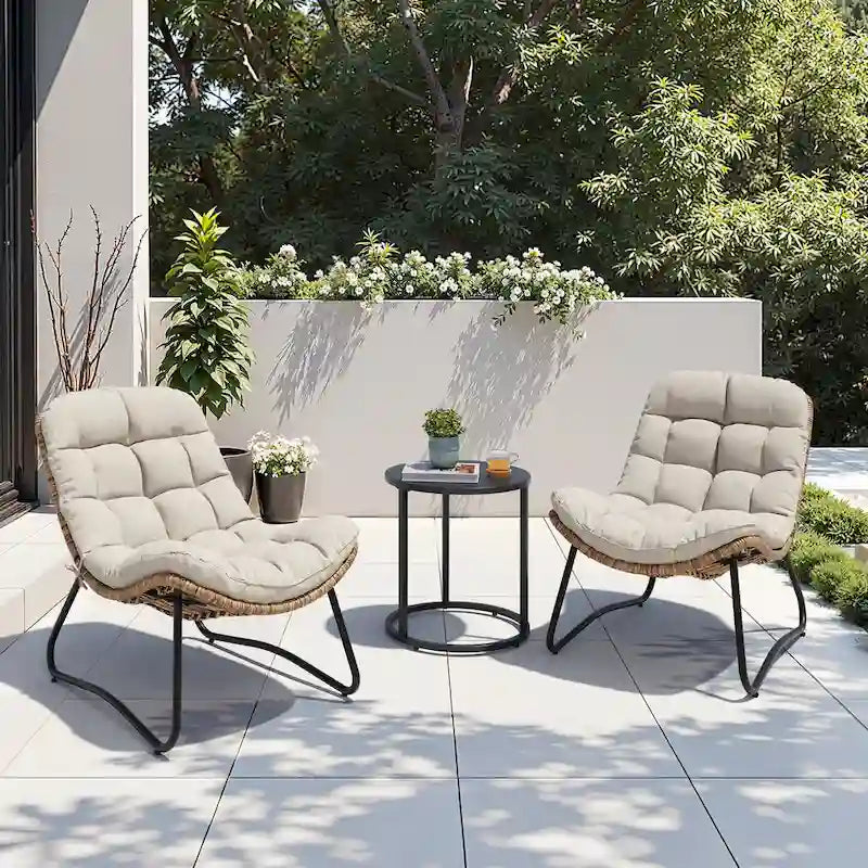 Chaises Papasan d'extérieur avec coussin, chaises confortables de patio en rotin PE avec table d'appoint
