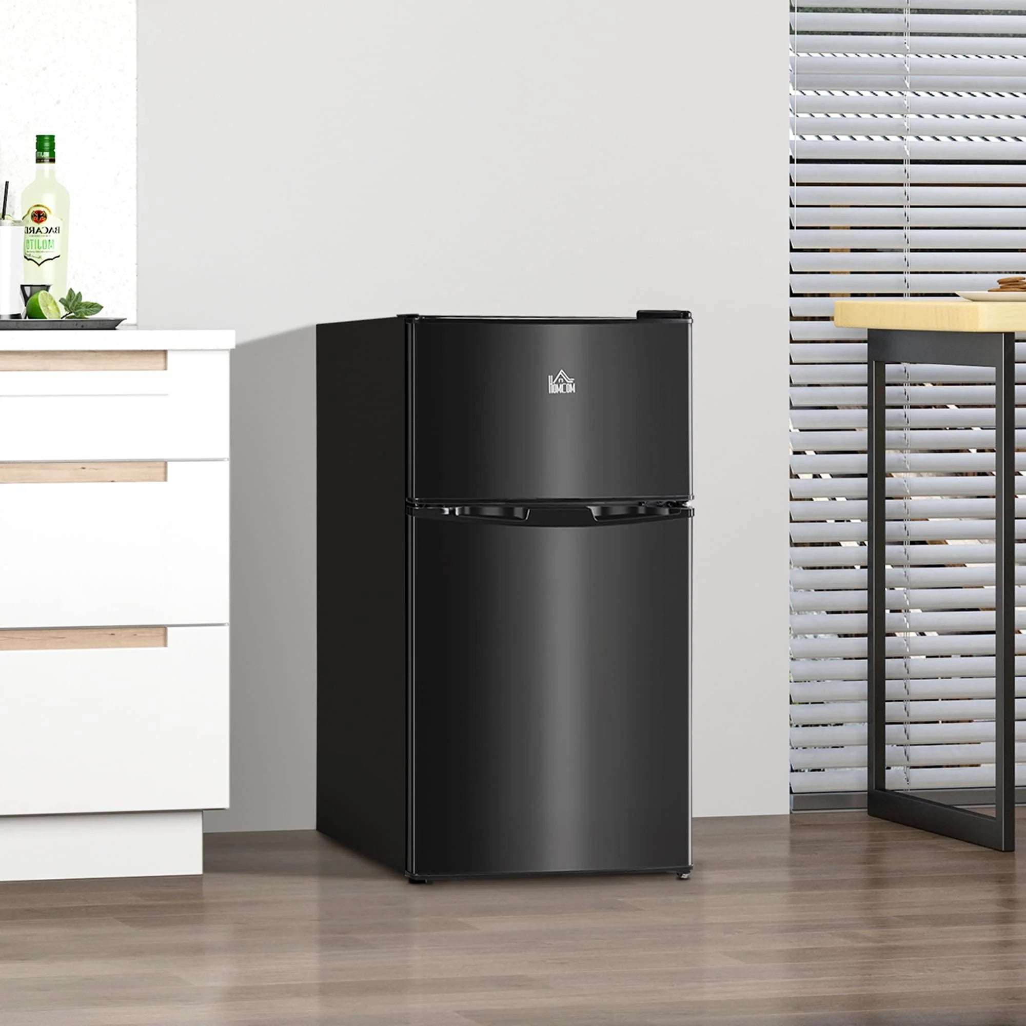 HOMCOM Mini Réfrigérateur Double Porte avec Congélateur, Réfrigérateur Compact de 90L avec Étagère Réglable, Thermostat Réglable