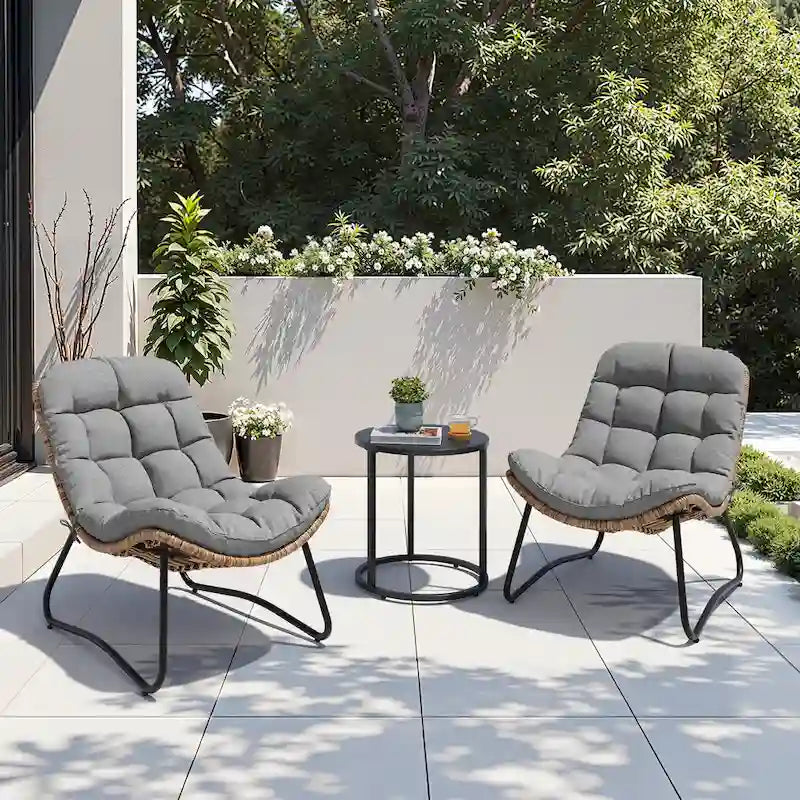 Chaises Papasan d'extérieur avec coussin, chaises confortables de patio en rotin PE avec table d'appoint