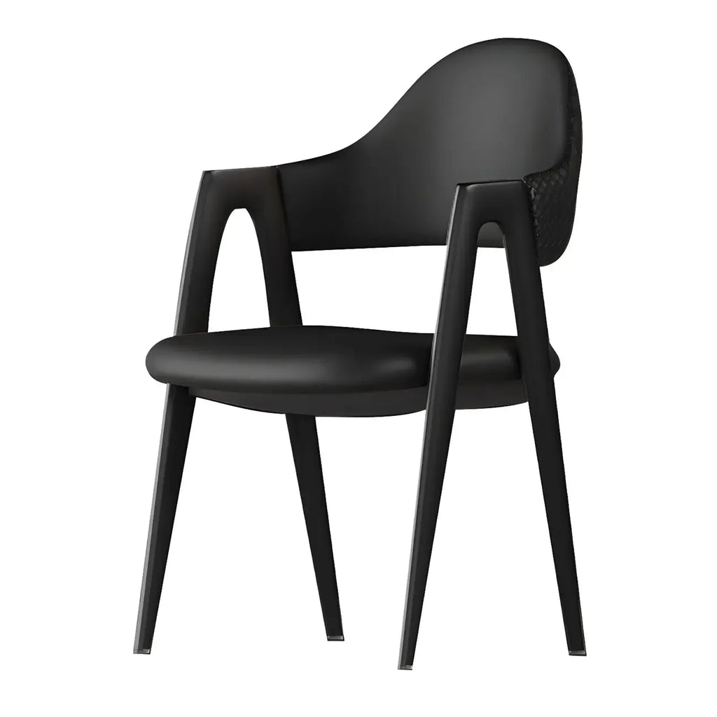 Chaise de salle à manger en cuir moderne avec dossier incurvé et ouvert