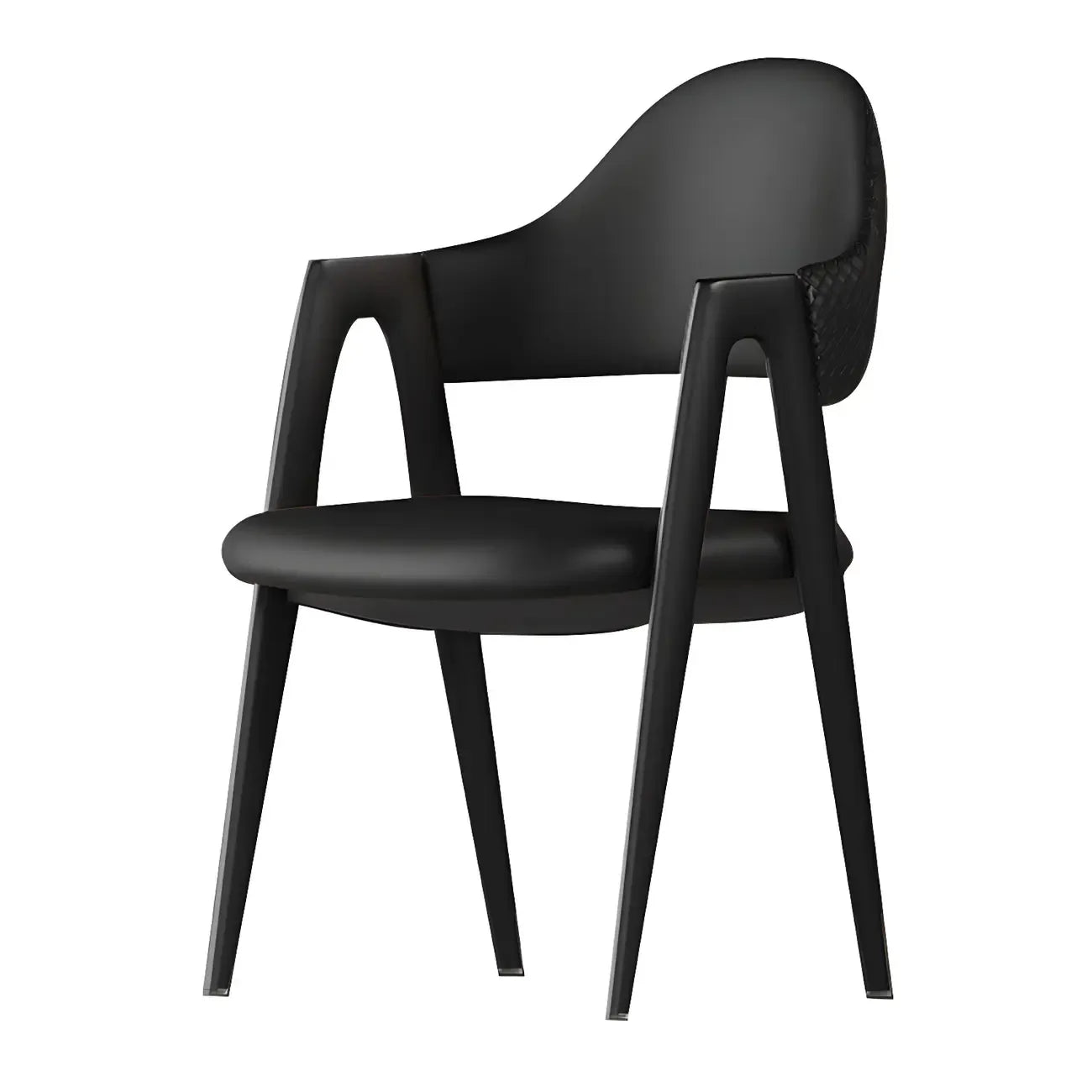 Chaise de salle à manger en cuir moderne avec dossier incurvé et ouvert