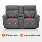 Canapé inclinable électrique biplace MCombo 60.2 avec massage et double chauffage, appuie-tête réglable, ports USB et USB-C, en tissu