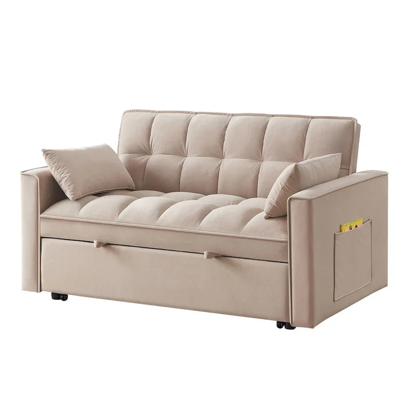 Canapé convertible 4 en 1 avec accoudoirs et poches de rangement, canapé-lit escamotable capitonné multifonction avec dossier réglable