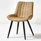 Chaise de salle à manger simple en cuir rembourré, dossier plein, pieds en métal