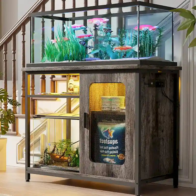 Meuble pour aquarium de 75-110 litres avec prises électriques et éclairage LED