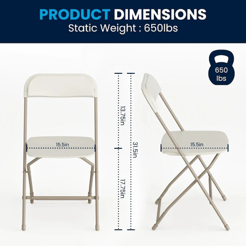 Chaise pliante en plastique - Lot de 10 - Capacité de 295 kg - Chaise événementielle