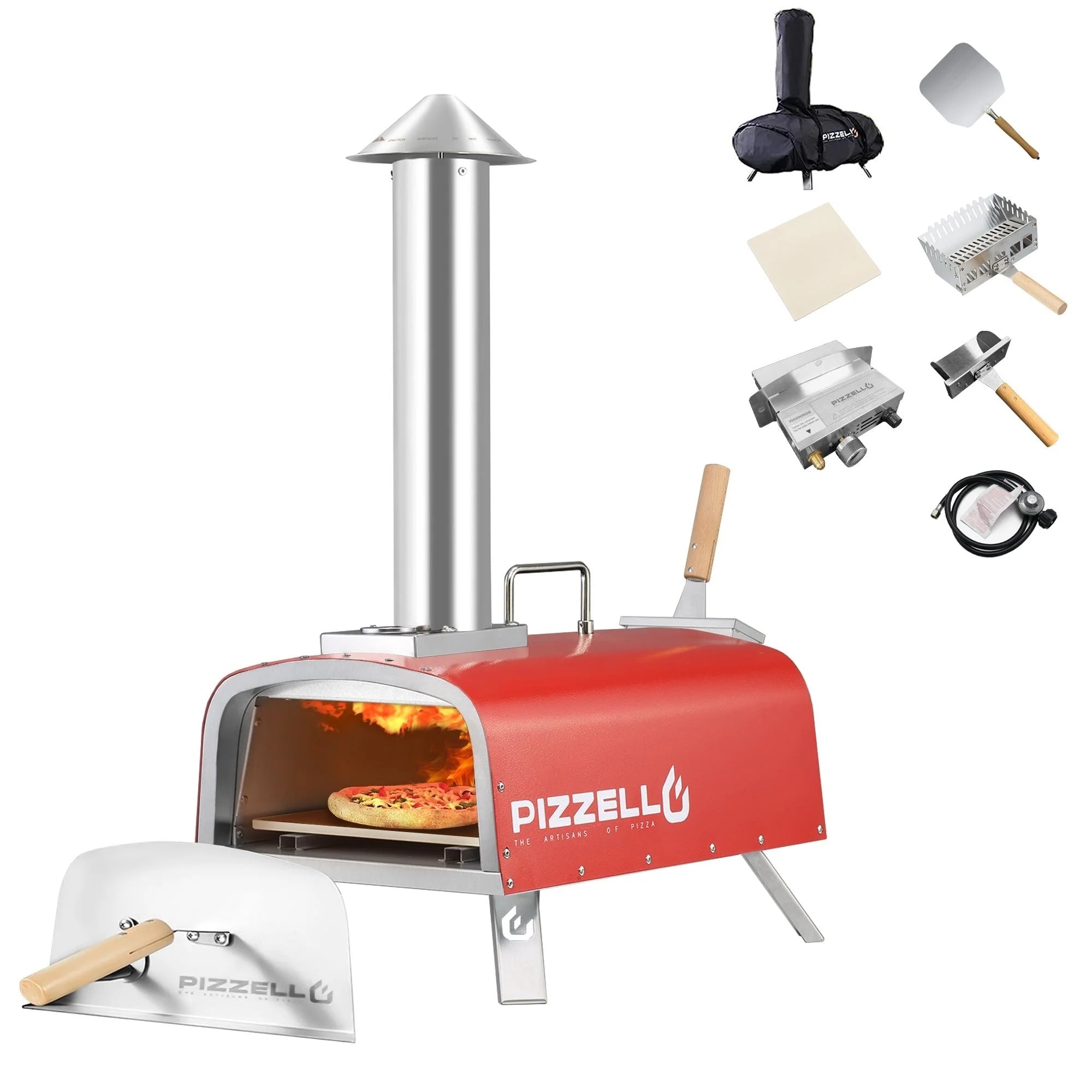 Four à pizza d'extérieur multi-combustibles avec brûleur à gaz et boîte à bois - 30 cm