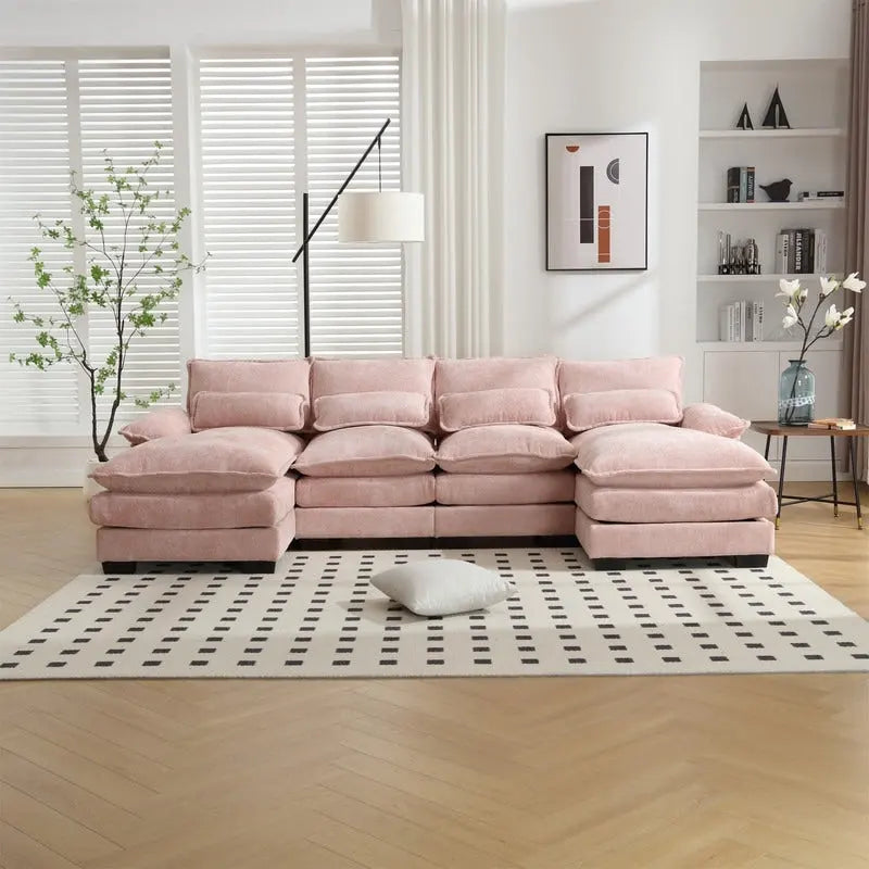 Canapé sectionnel Cloud pour salon, canapé moderne en chenille/bouclette en forme de U, canapé-lit modulaire confortable avec double méridienne