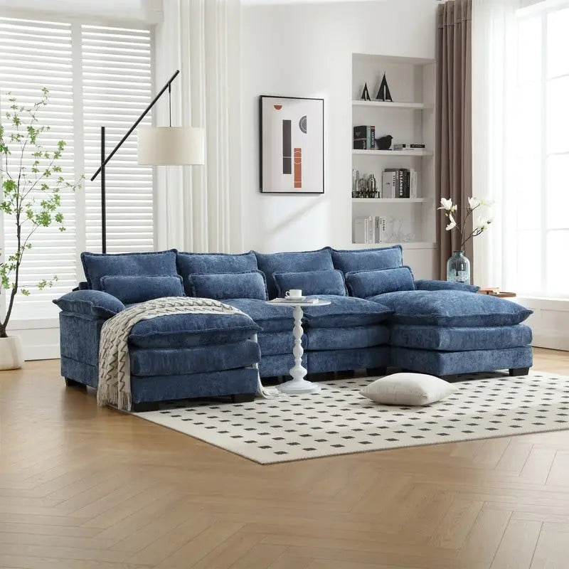 Canapé sectionnel Cloud pour salon, canapé moderne en chenille/bouclette en forme de U, canapé-lit modulaire confortable avec double méridienne
