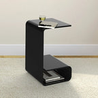 Table d'appoint minimaliste en acrylique en forme de C avec rangement