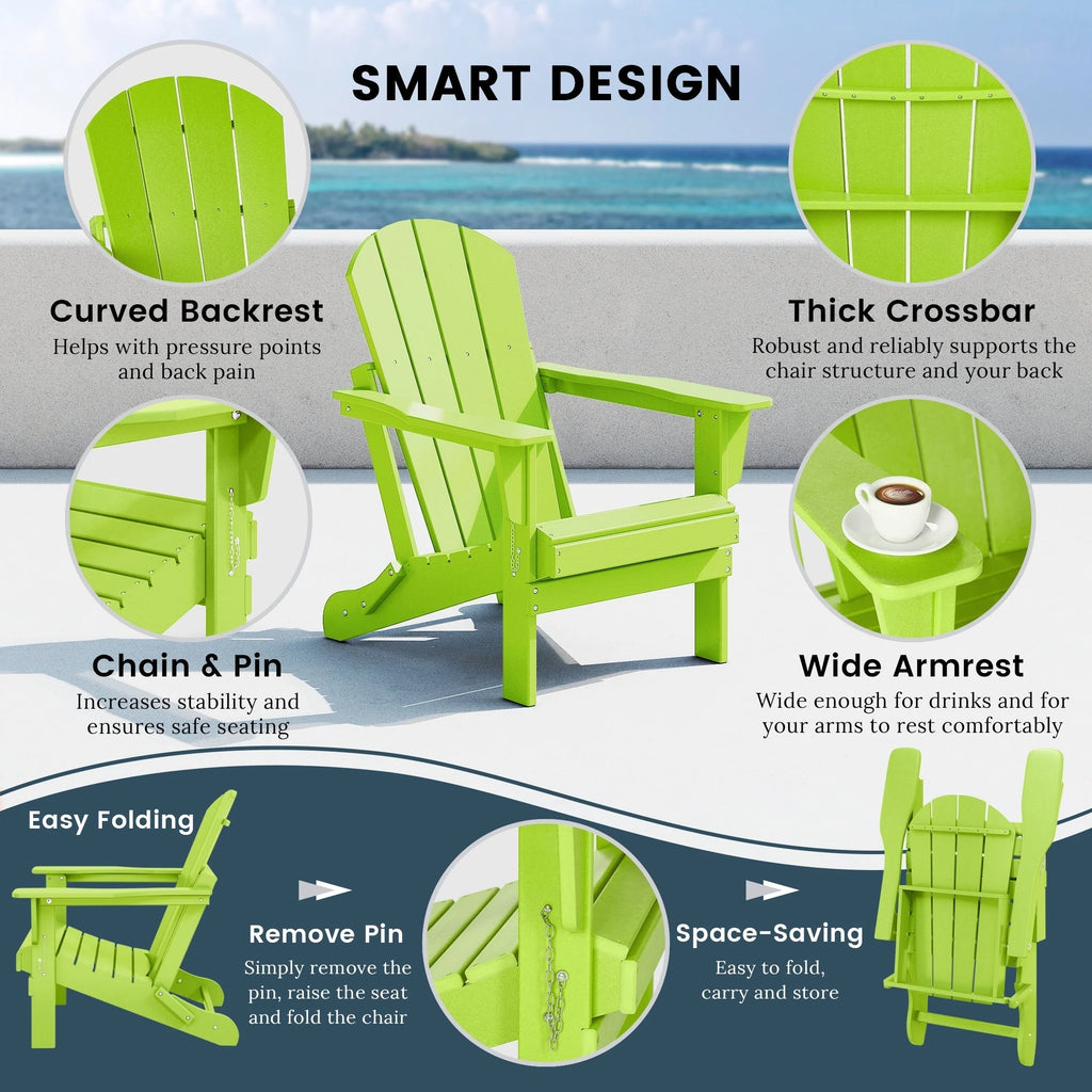 Chaise Adirondack pliante de patio d'extérieur tout temps résistante à la décoloration Polytrends Laguna