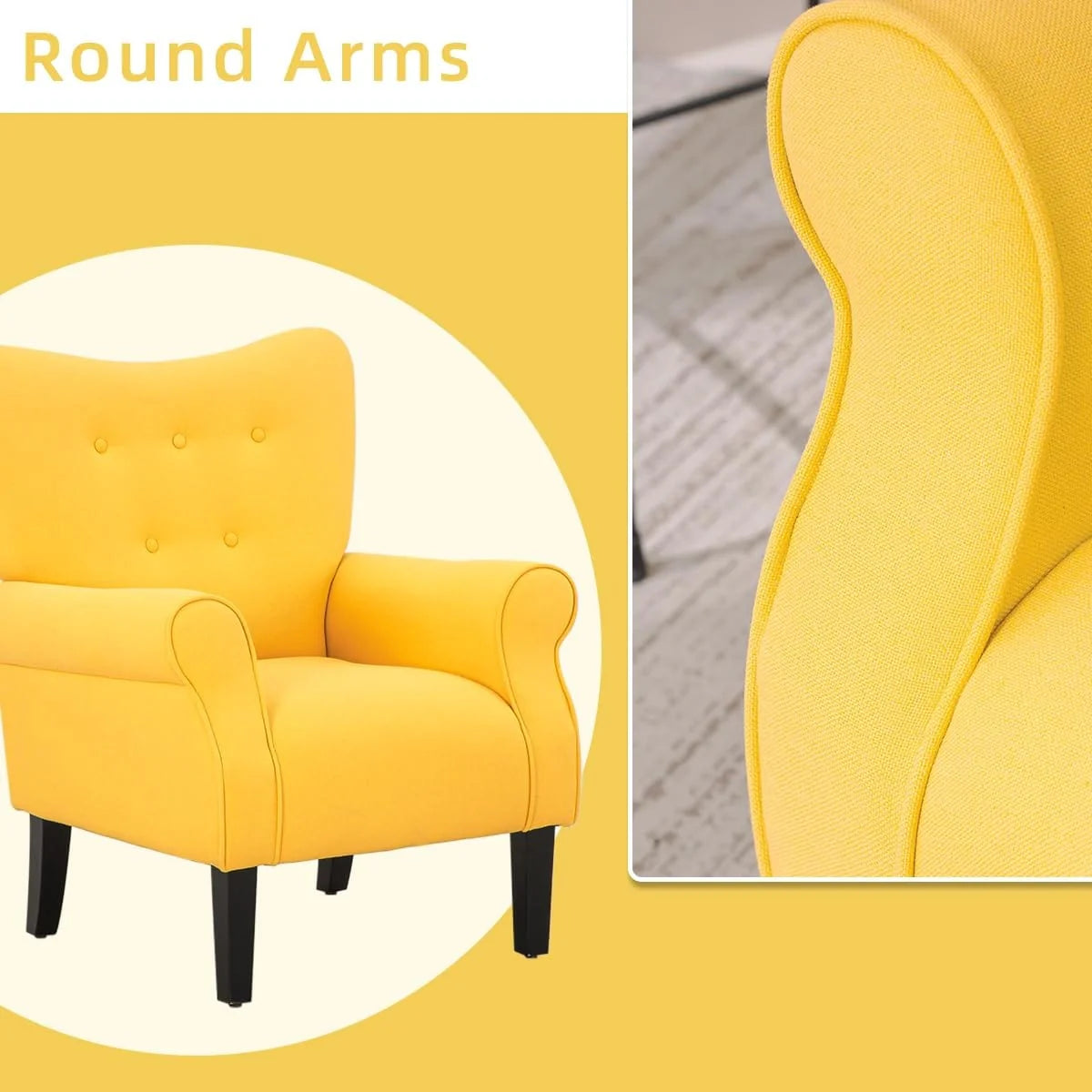 Fauteuil d'appoint moderne Erommy, fauteuil à dossier haut, canapé individuel en tissu capitonné avec pieds en bois pour salon