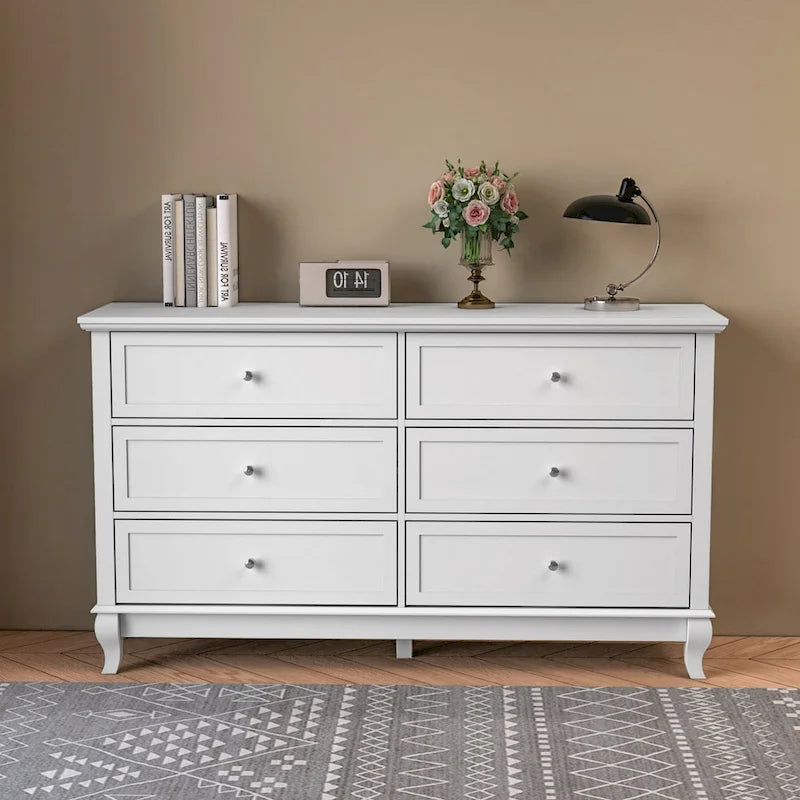 Commode de chambre à coucher avec tiroirs profonds en bois, commode double à 6 tiroirs