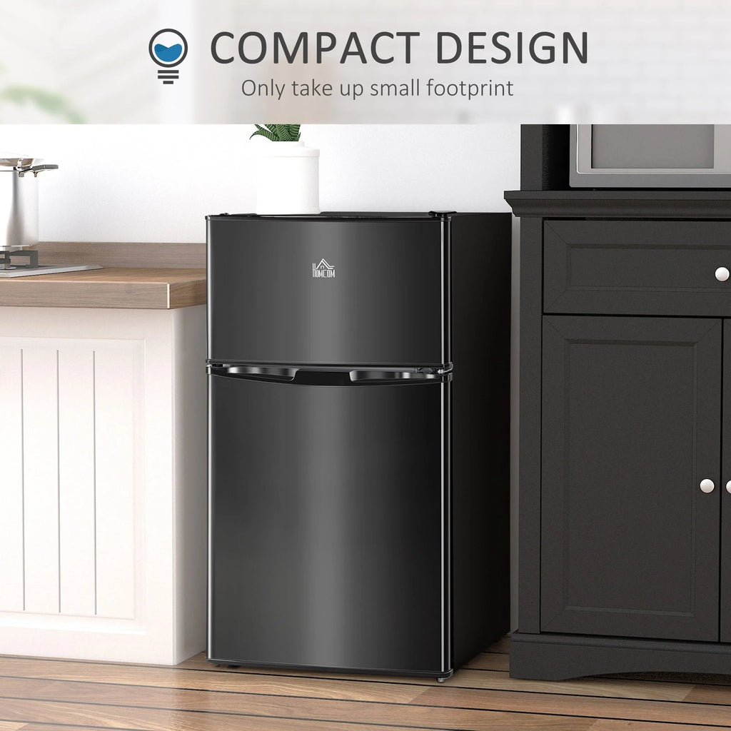HOMCOM Mini Réfrigérateur Double Porte avec Congélateur, Réfrigérateur Compact de 90L avec Étagère Réglable, Thermostat Réglable
