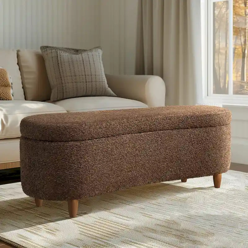 Banc de rangement rabattable en tissu bouclé taupe INK+IVY Bailey